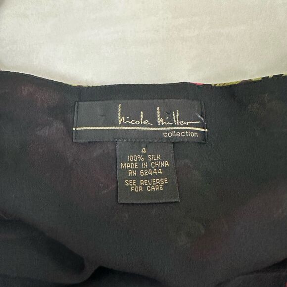 Nicole Miller Black Silk Romantic Floral Rose Flutter Sleeve Cocktail Date Dress - Picture 4 of 10